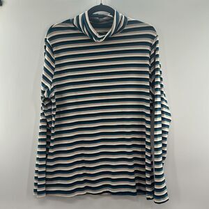 3For$20 Time and Tru Stripped Tiel/Cream/Tan Turtle Necl Long Sleeve Top size XL
